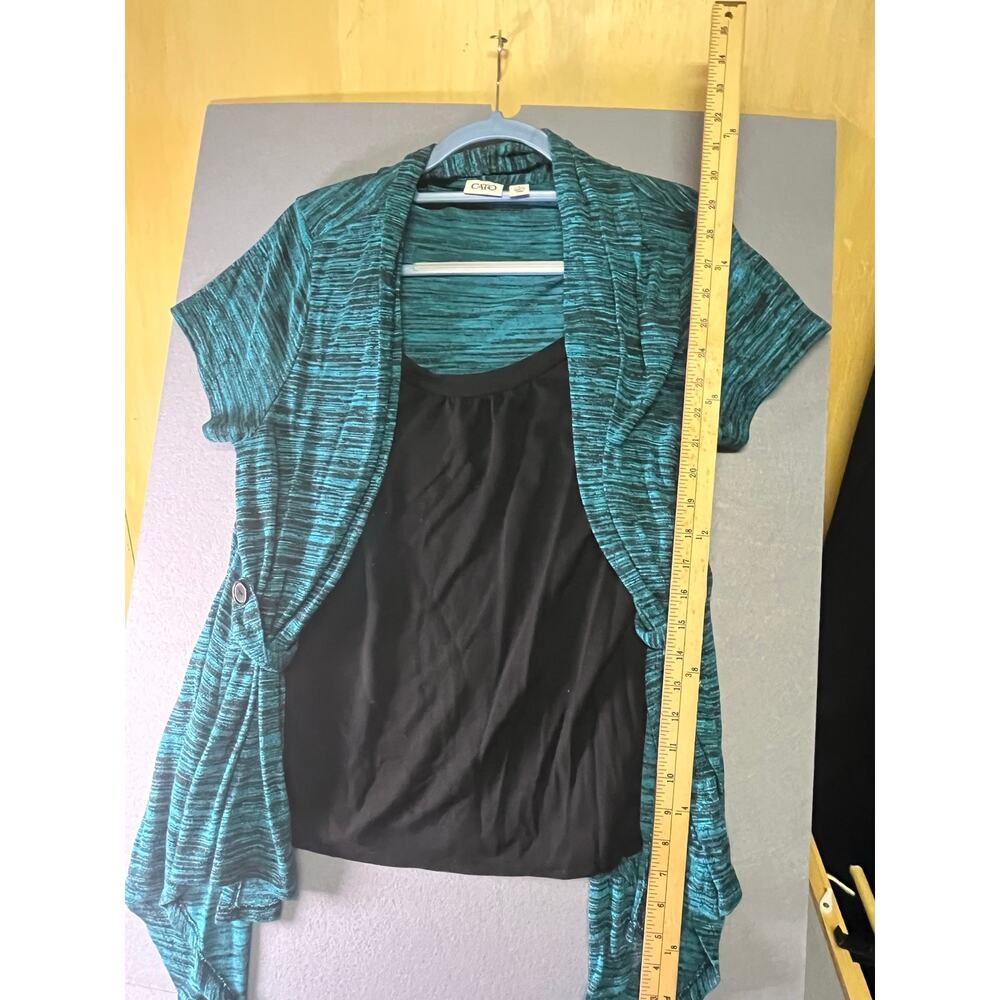 Cato Space Dye Teal Short Sleeve Cardigan Top Set Size L - Picture 3 of 7